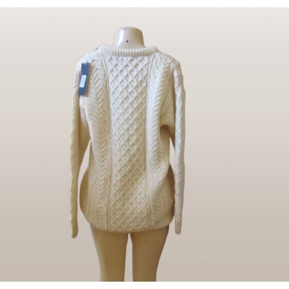 Rue Saint Patrick Cream Irish Cable Knit Sweater L Wool Crew Neck New W/ Tags - Picture 4 of 6